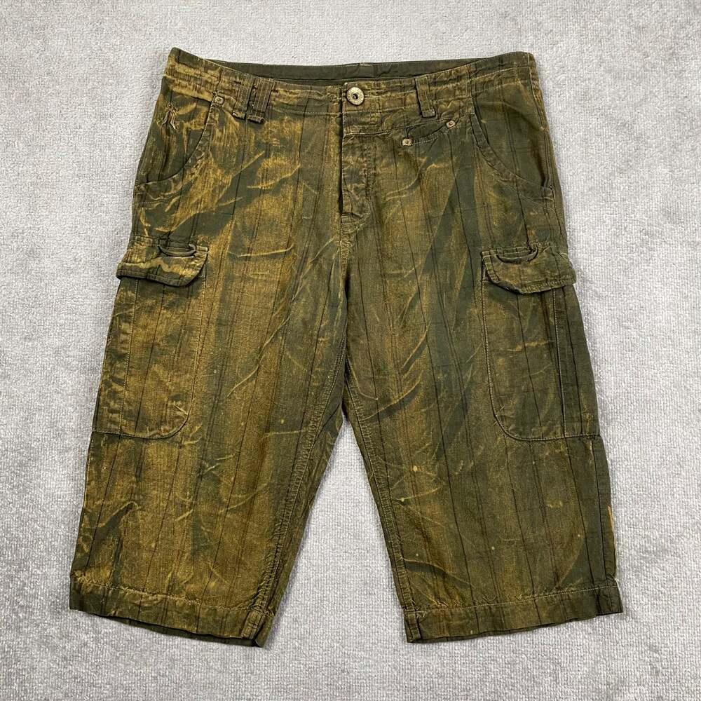 Vintage Y2K AZUR Cargo Shorts Mens 36 Olive Green Brown Streetwear Grunge Punk